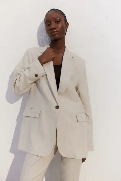 Linen-blend Blazer - Light beige - Ladies | H&M US | H&M (US + CA)