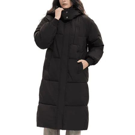 PUFFIT Women Long Puffer Jacket Hood Winter Water Repellent Puffer Coat Wind-resistant Warm Ladies Quilted Padded Coat Big Pocket | Walmart (US)