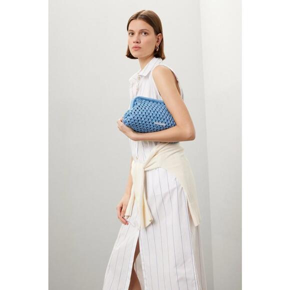 Loeffler Randall Trudie Blue Raffia Frame Clutch – As Is (Stain & Minor Defect) | Poshmark