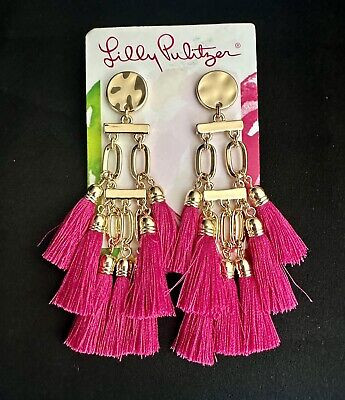 Lilly Pulitzer Tassels/ Boho Safari Earrings Pink Palms  | eBay | eBay US