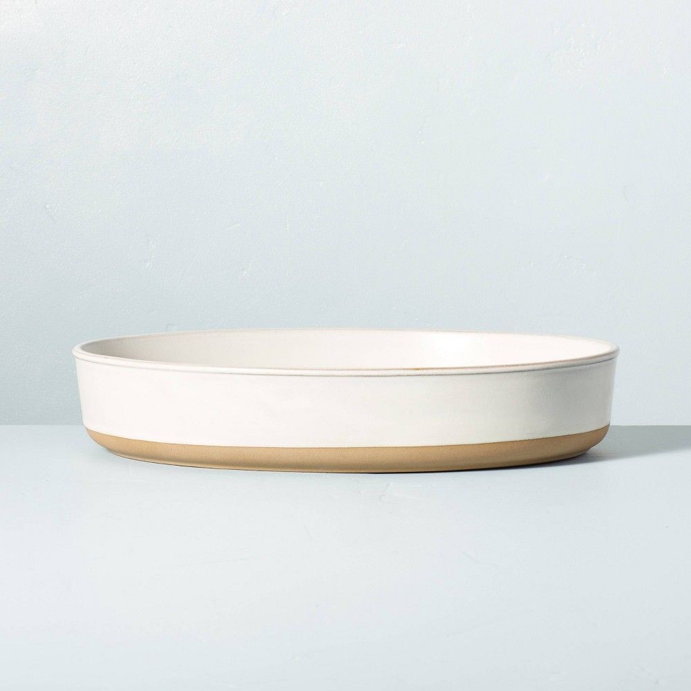 73oz Modern Rim Stoneware Oval Serving Bowl Cream/Clay - Hearth & Hand with Magnolia | Target
