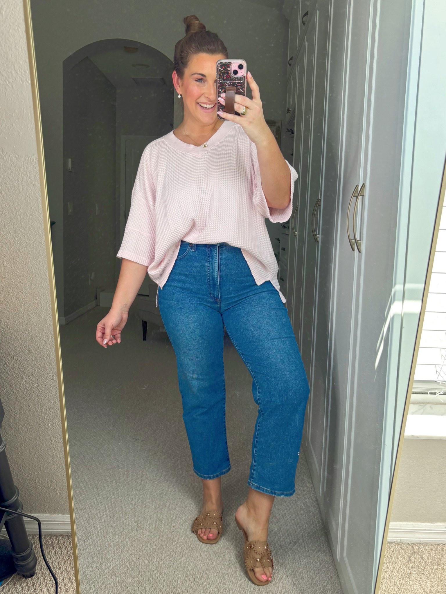 Soft waffle knit tee- perfect for spring! Causal spring fit 

TTS- medium 
Size 29

#LTKootd #LTKMidsize #LTKdayinmylife