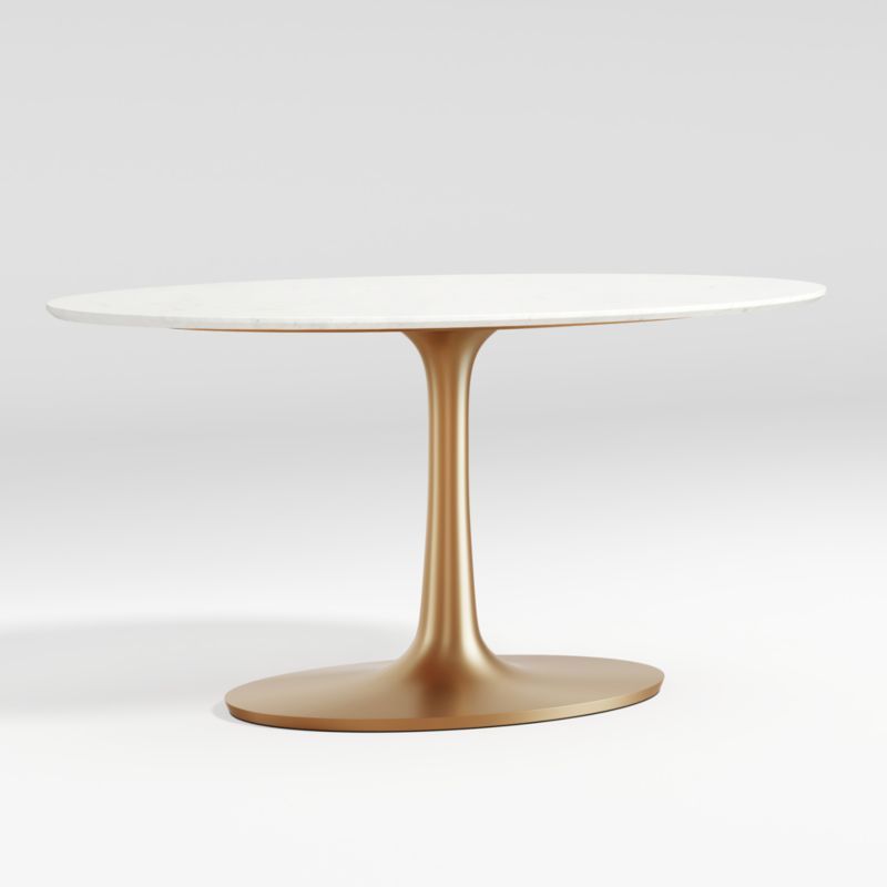 Nero Oval White Marble Dining Table with Brass Base + Reviews | Crate and Barrel | Crate & Barrel