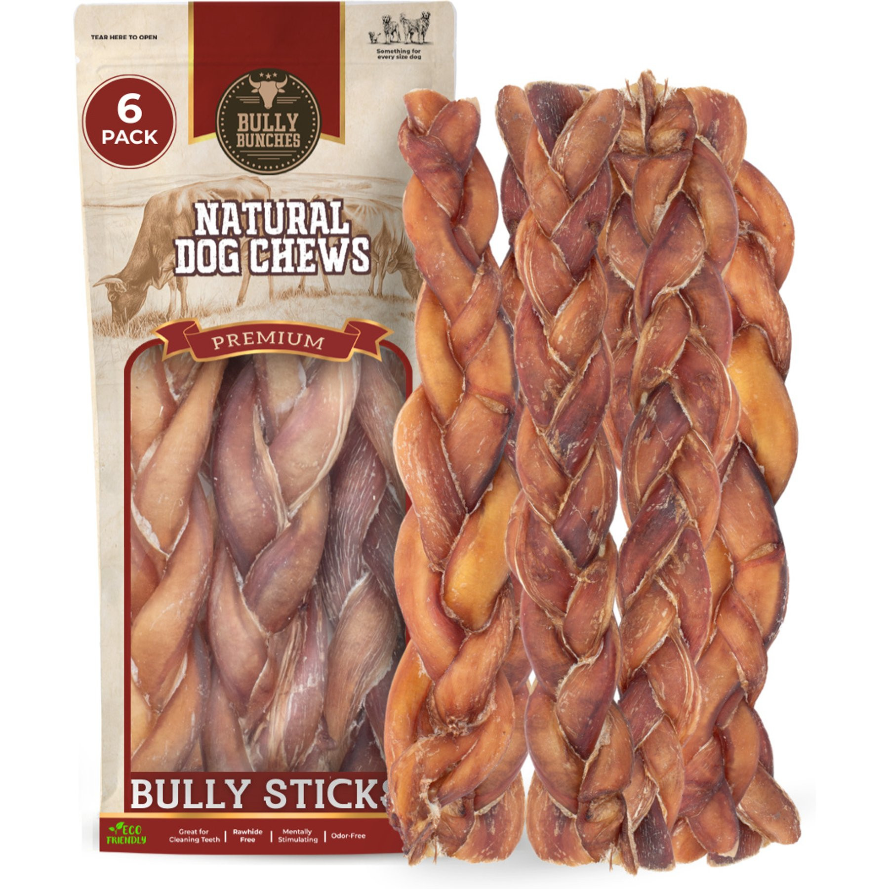 Bully Bunches 12-inch Jumbo Braided Bully Stick Dog Chew, 6 count | Chewy