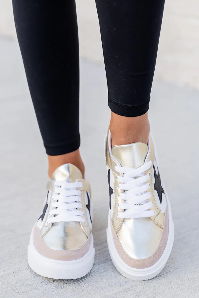 Cleo Gold And Black Star Sneakers | Pink Lily