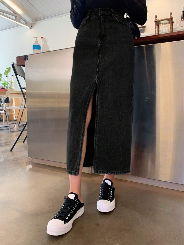 DAZY High Waist Split Thigh Denim Skirt | SHEIN
