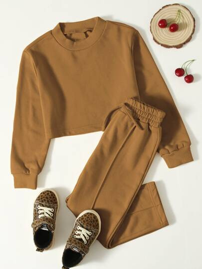 Toddler Girls Solid Sweatshirt & Elastic Waist Sweatpants | SHEIN