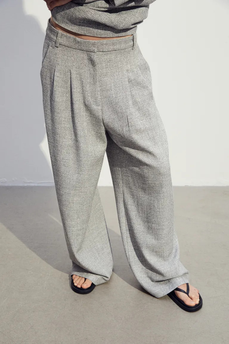 Wide trousers - Grey marl - Ladies | H&M GB | H&M (UK, MY, IN, SG, PH, TW, HK)