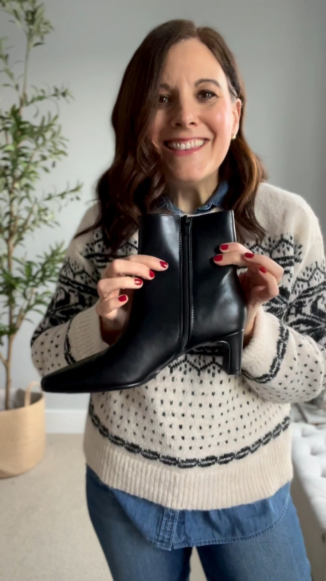 These black Target ankle boots look exactly like my J.Crew Factory ankle boots. The heel is 2 inches and spans the width of the back of the boot for easy walking. I’m wearing this Target fair isle sweater in a medium. 

#LTKSeasonal #LTKMidsize #LTKOver40