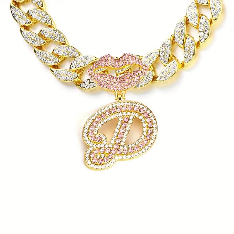 1Pc Shiny Sexy Pink Lip Initial Pendant With Iced Cuban Chain For Men And Women, Hip Hop Charm Ch... | Temu Affiliate Program