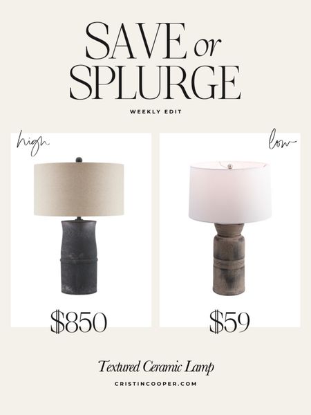 Save or Splurge

Textured Ceramic Lamp

For more great deals and finds head to cristincooper.com 

#LTKhome #LTKunder100