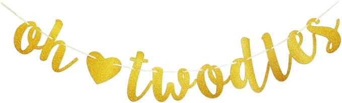 Oh Twodles with Gold Heart Banner for Baby Boy/Girl's 2nd Birthday Party Sign Decoration, Baby Se... | Amazon (US)