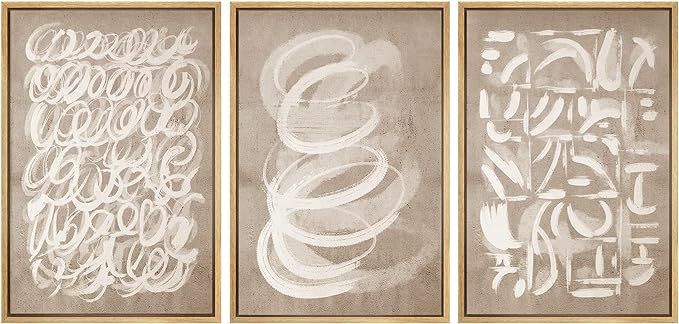 SIGNWIN Framed Canvas Print Wall Art Set Geometric Brown White Paint Collage Shapes Abstract Illu... | Amazon (US)