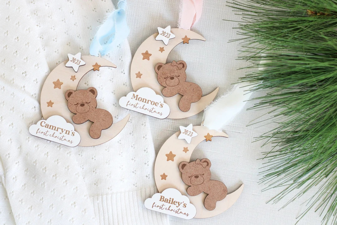 Babys First Christmas Ornament 2023, Personalized First Christmas Ornament Baby, Wooden Baby's Fi... | Etsy (US)