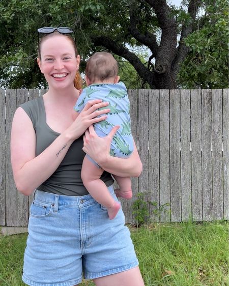 Jean shorts for summer and the cutest baby boy romper from Walmart. Walmart baby clothes. Walmart baby boy clothing  

#LTKfamily #LTKfindsunder50 #LTKbaby