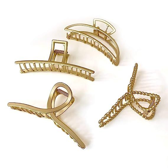 Mynaonao 4 Pieces Large Premium Gold Metal Strong Hair Claw Clips Easy Pulling Up Your Hair Suita... | Amazon (US)