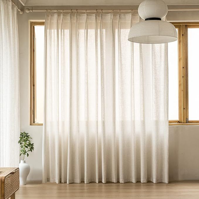 MAIHER 120 Inches Long Pinch Pleat Curtains Light Filtering, Natural Linen Semi Sheer Curtain Pan... | Amazon (US)