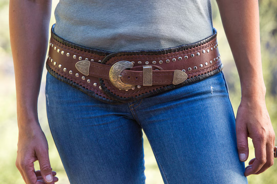 Hip Belt, Southwestern Style Womens Belt, Handmade Leather Belt, Western Style Wide Belt, Brown &... | Etsy (US)