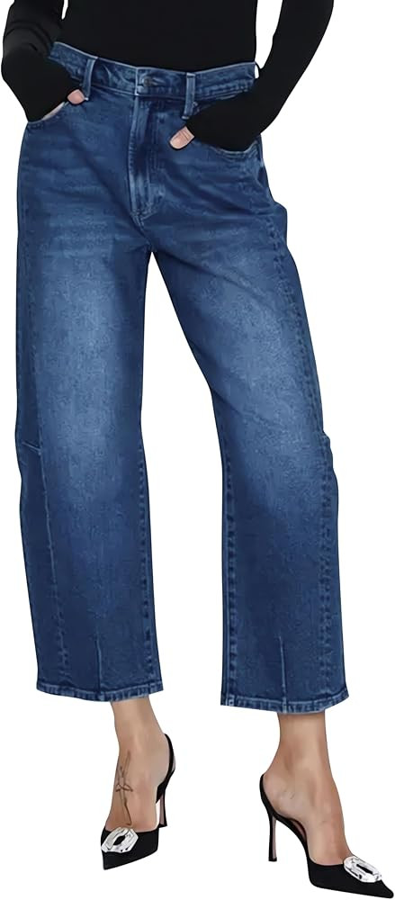 Cicy Bell Womens Capri Barrel Jeans Boyfriend High Waisted Loose Cropped Ankle Denim Pants | Amazon (US)