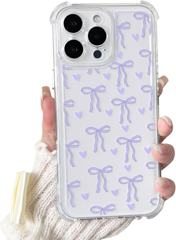 Compatible for iPhone 16 Pro Max Case Clear Cute Bowknot Heart with Four Corners Shockproof Desig... | Amazon (US)