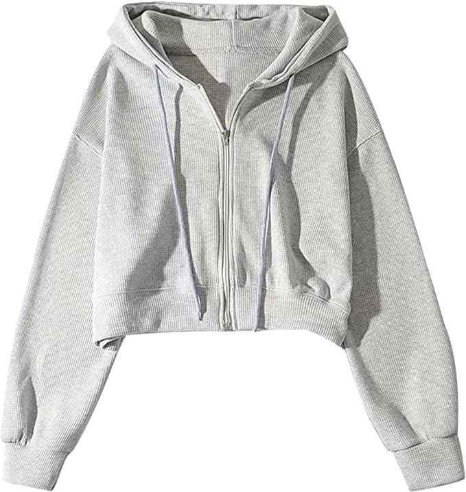 Yimoon Women's Zip Up Hoodies Cropped Cardigan Jacket Long Sleeve Drawstring Hooded Sweatshirts | Amazon (US)