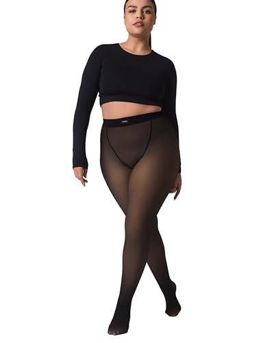 NOOSH Getnoosh TOAST Fleece-Lined Tights For Women | Stylish & Elegent Sheer Illusion - High-Waist Shaping Women's Tights | Warmth & Comfort | Tan/Black - L/XL | Amazon (US)
