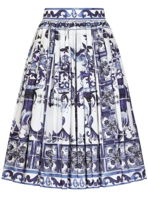 Majolica-print pleated A-line midi skirt | Farfetch Global