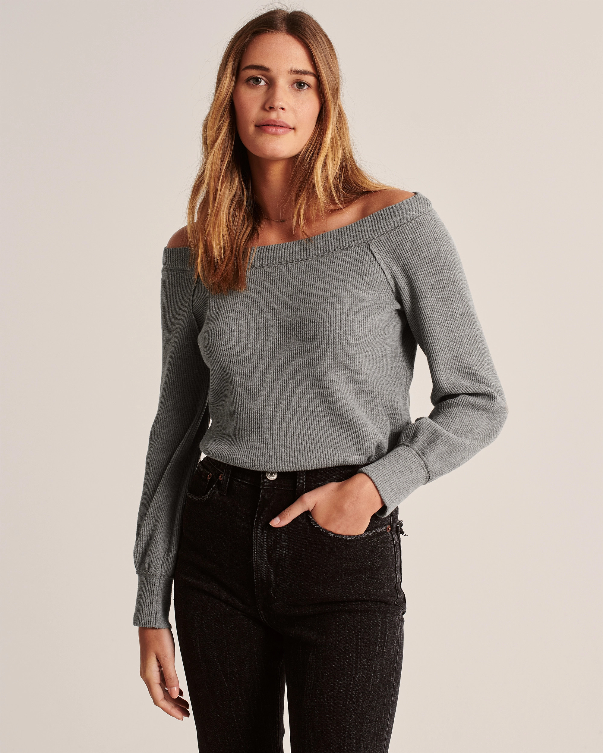 Off-The-Shoulder Waffle Tee | Abercrombie & Fitch (US)