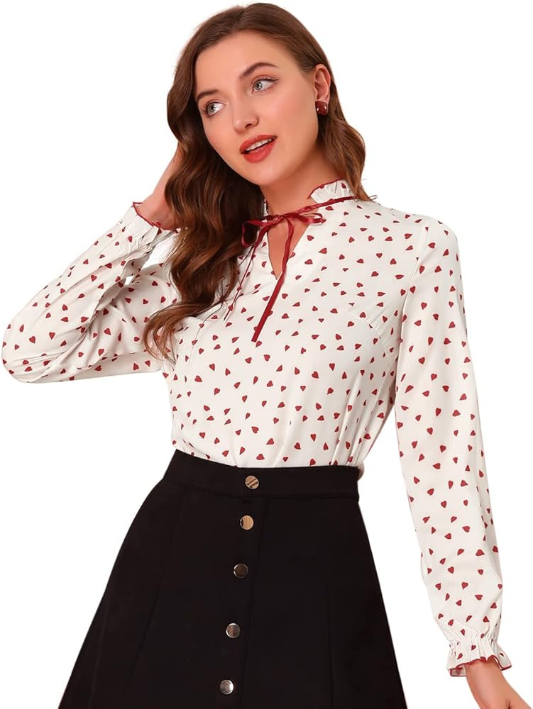 Allegra K Women's Tie Ruffle Neck Blouse Vintage Bell Long Sleeve Top | Amazon (US)