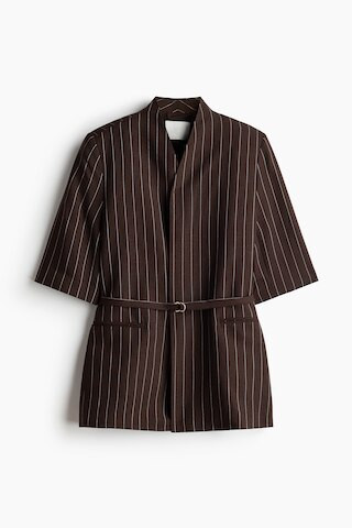 H & M - Kurzarm-Blazer aus Leinengemisch - Dunkelbraun/Nadelstreifen | H&M (DE, AT, CH, NL, FI)