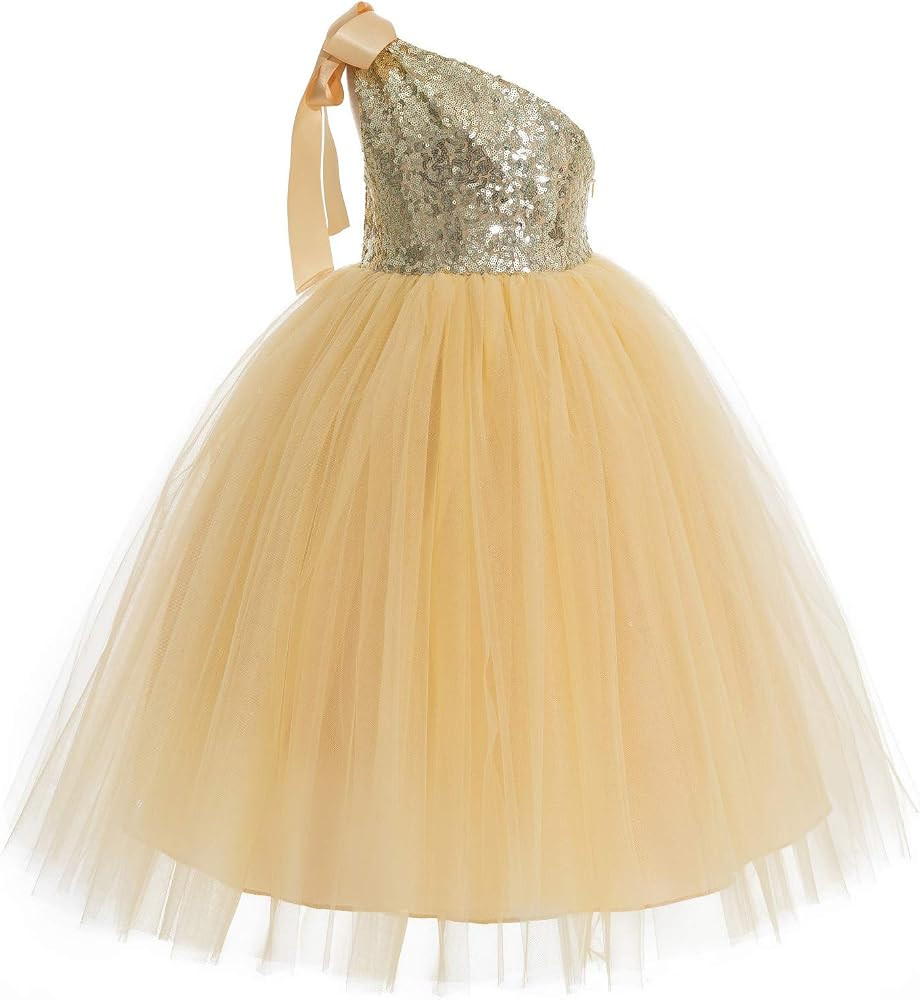 ekidsbridal One-Shoulder Sequin Tutu Flower Girl Dress Corset Dress Wedding Pageant Dresses Ball ... | Amazon (US)