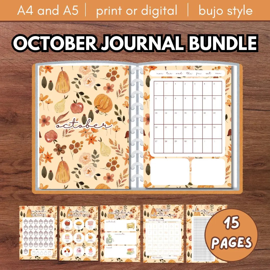 October Journal & Planner Printable | Digital Autumn Calendar, Mood Tracker, Habit Tracker, Fall ... | Etsy (US)