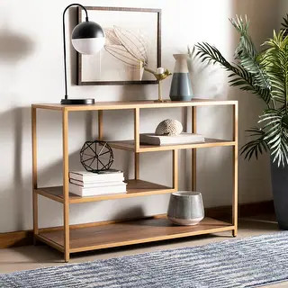 Safavieh Reese Geometric Console Table -Walnut/Gold - 42" x 16" x 30.3" | Bed Bath & Beyond