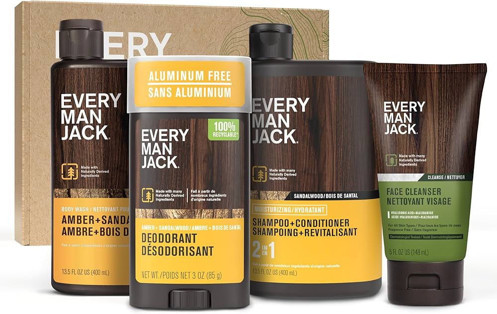 Every Man Jack Men's Bath and Body Gift Set - Amber + Sandalwood Scent - Clean Ingredients - Incl... | Amazon (US)