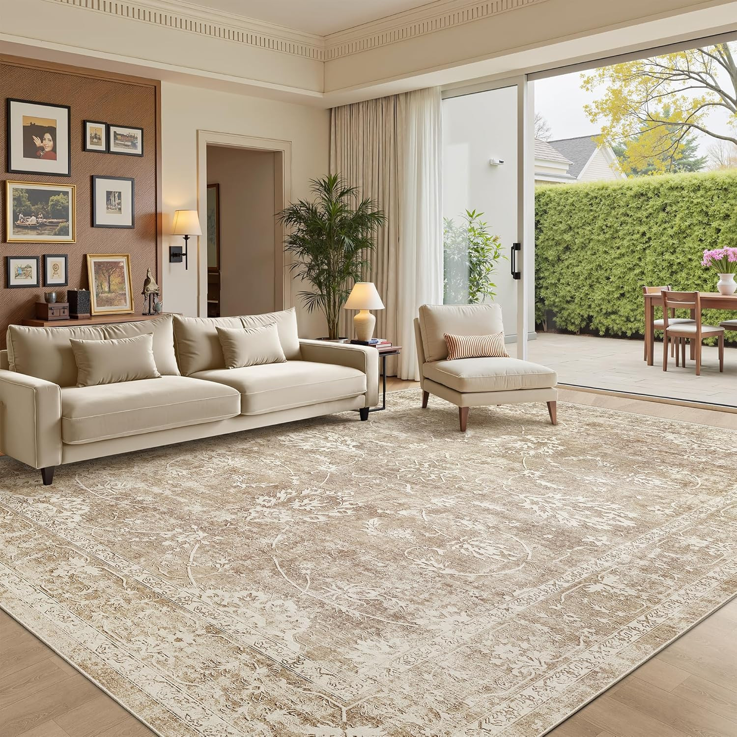 Madane 8x10 Area Rugs for Living Room, Washable Neutral Rug Beige/Brown | Amazon (US)