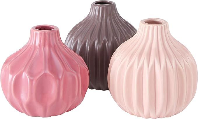 WHW Whole House Worlds Iconic Scandi Baby Vases, Set of 3, Fluted, Color Soaked Pink, Mauve and D... | Amazon (US)