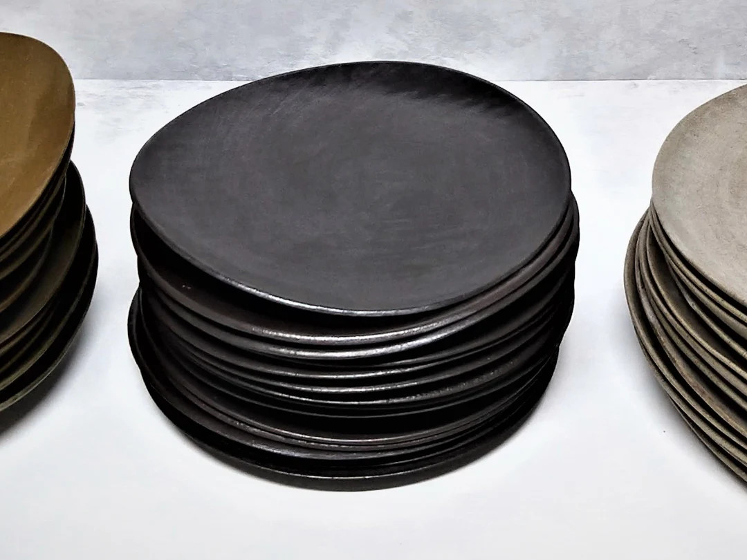 Black Dish Set, Unique Black Plate Set for 1-12, Black Ceramic Dinner Plates, Black Dinnerware, H... | Etsy (US)