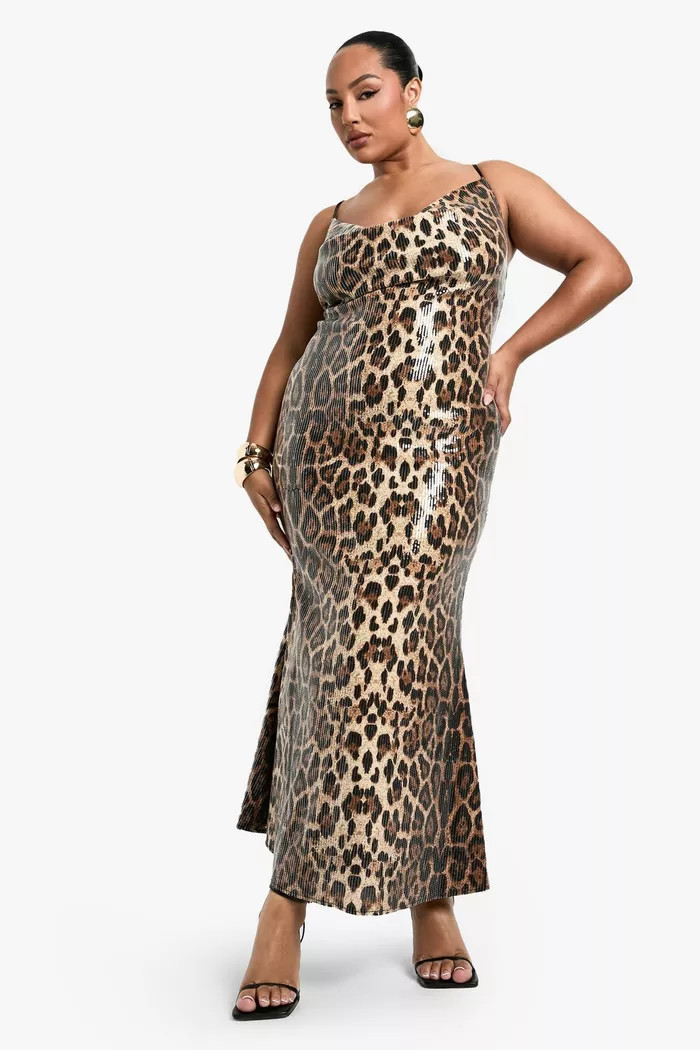 Plus Leopard Sequin Maxi Slip Dress | boohoo (US & Canada)