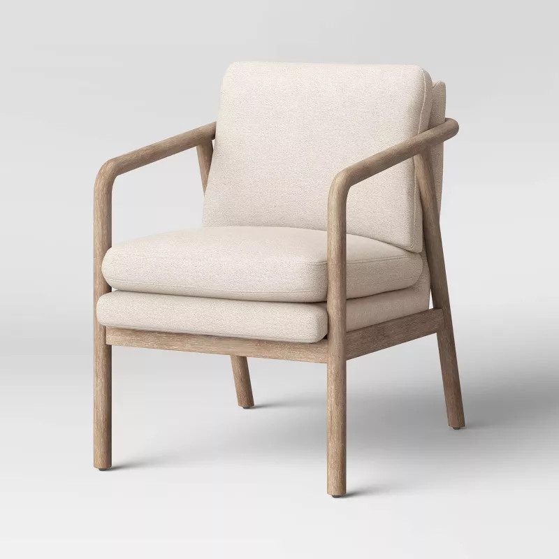 Tufeld Wood Armchair Beige - Threshold™: Modern Accent Furniture, No Assembly Required | Target