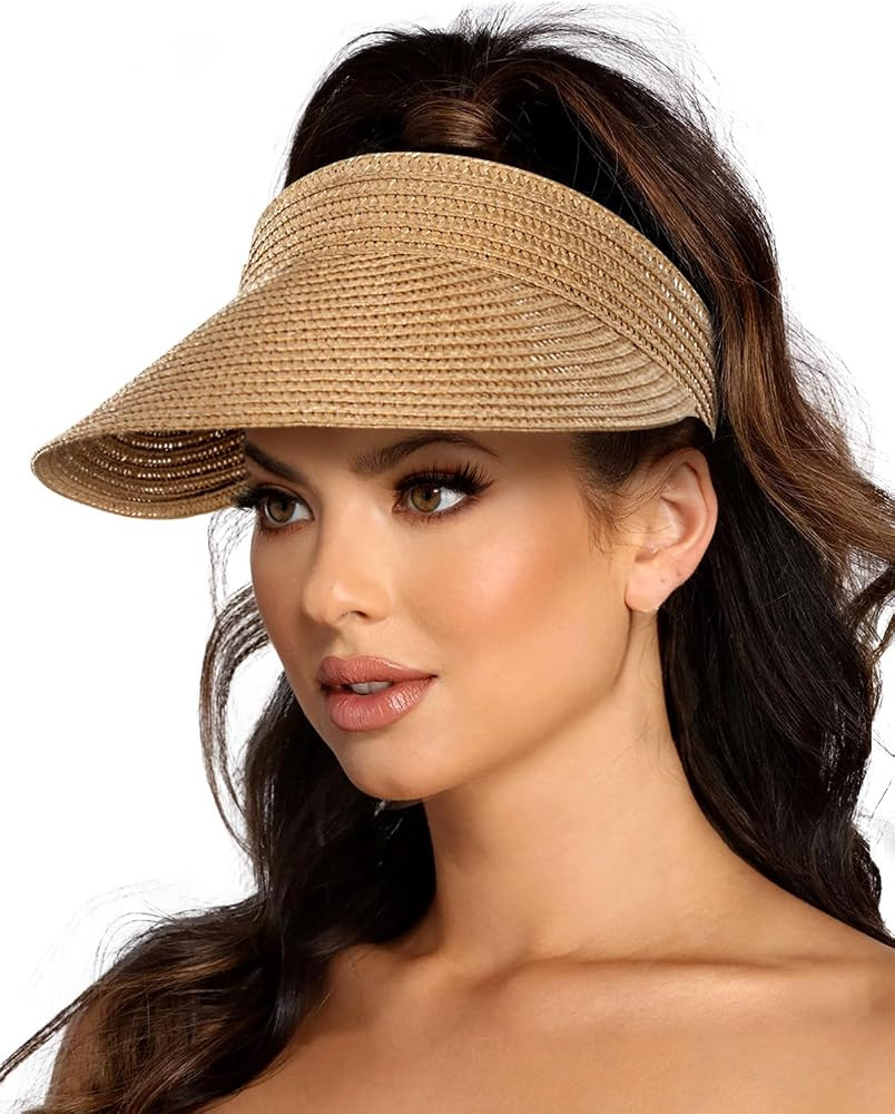 EW EastWater Beach Sun Visor Hats for Women, Wide Brim UPF50+ Sun Protection Straw Hat Packable F... | Amazon (US)