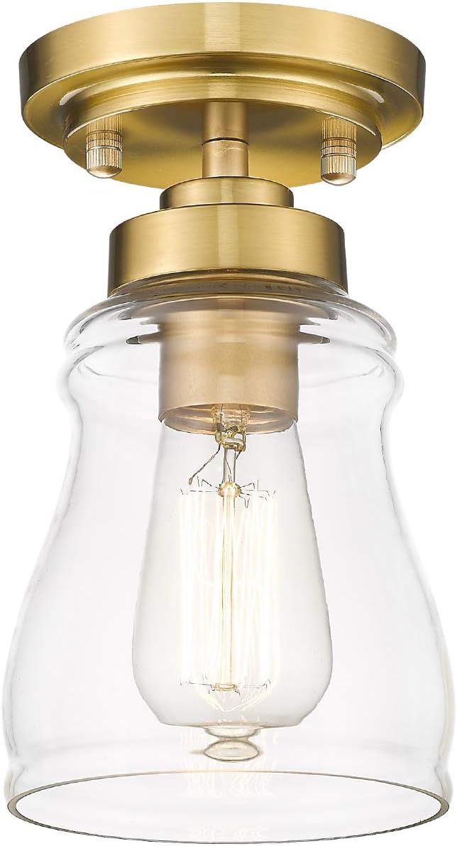 CALDION Semi Flush Mount Ceiling Light, Brushed Gold Ceiling Light Fixture with Clear Glass Shade, M | Amazon (US)