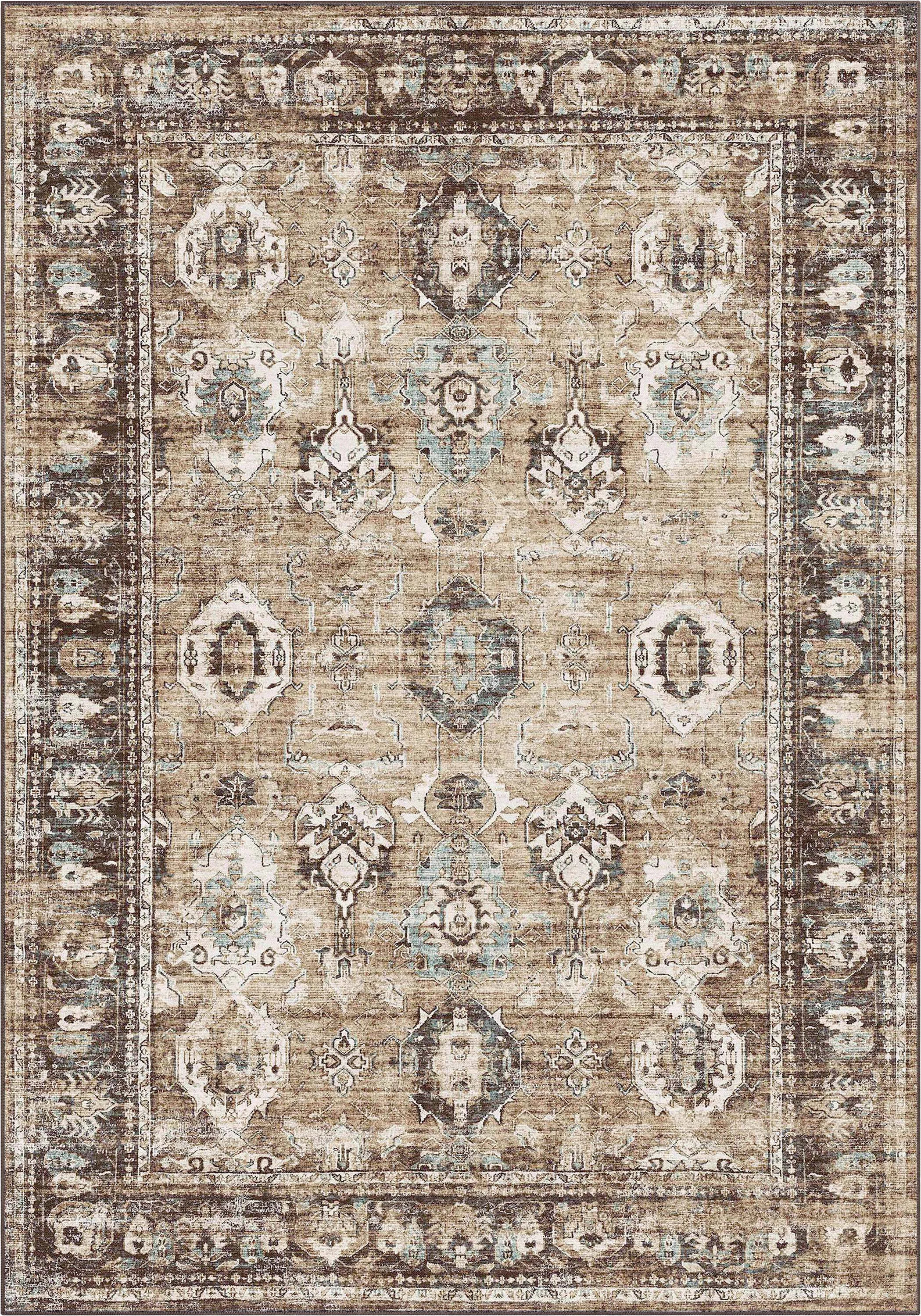 Maloy Intrigue Vintage Tribal Beige Non-Slip Rubber Backed Washable Rug | Wayfair North America