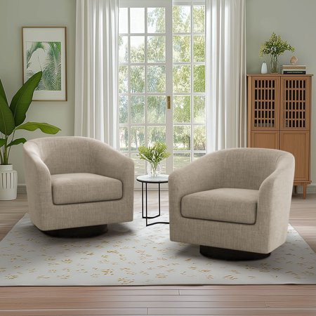 DREAMSIDEA Swivel Barrel Accent Chairs Set of 2, Modern Upholstered Living Room Chair Round Club Chair-Light Brown | Walmart (US)