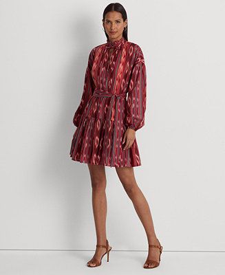 Lauren Ralph Lauren Women's Geo-Stripe Belted Cotton Voile Dress, Regular & Petite - Macy's | Macys (US)