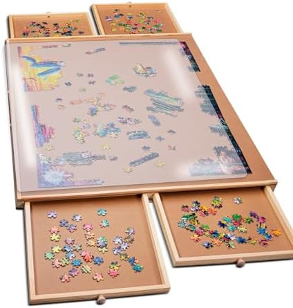 PlayVibe 1000 Piece Puzzle Board with Drawers and Cover - Portable Wooden Jigsaw Puzzle Tray with... | Amazon (US)