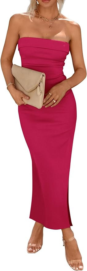 PRETTYGARDEN Women's Summer Bodycon Maxi Tube Dress Strapless Side Slit Long Elegant Cocktail Par... | Amazon (US)