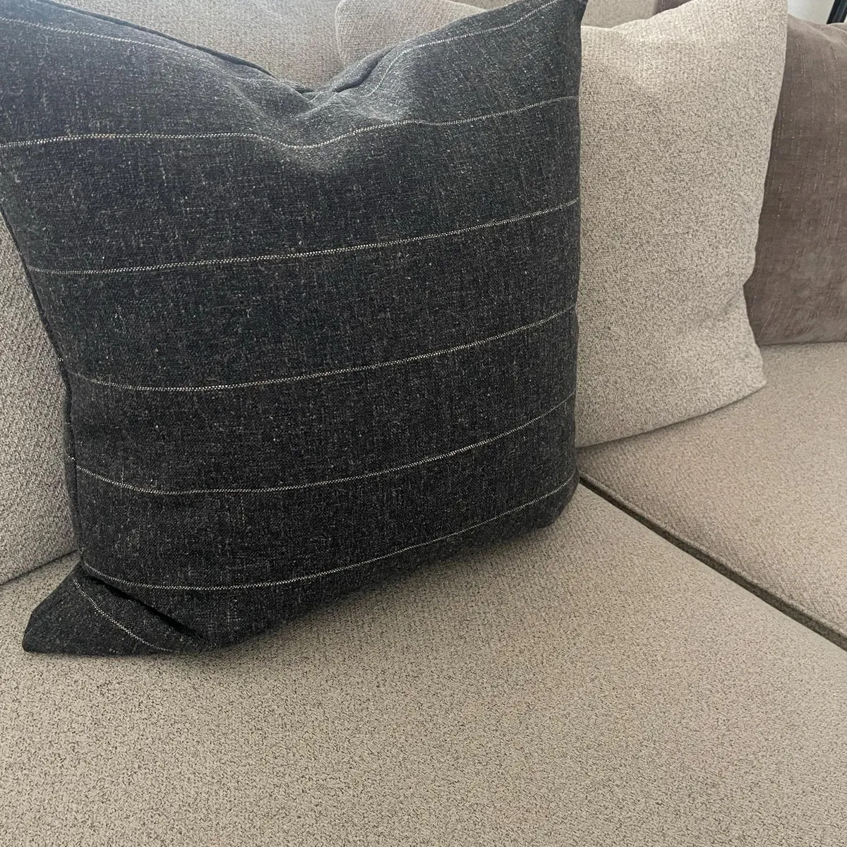 Stylish Charcoal Gray and Tan Striped Woven Pillow Case, Dark Gray Woven Designer Pillow, Neutral... | Etsy (Global)