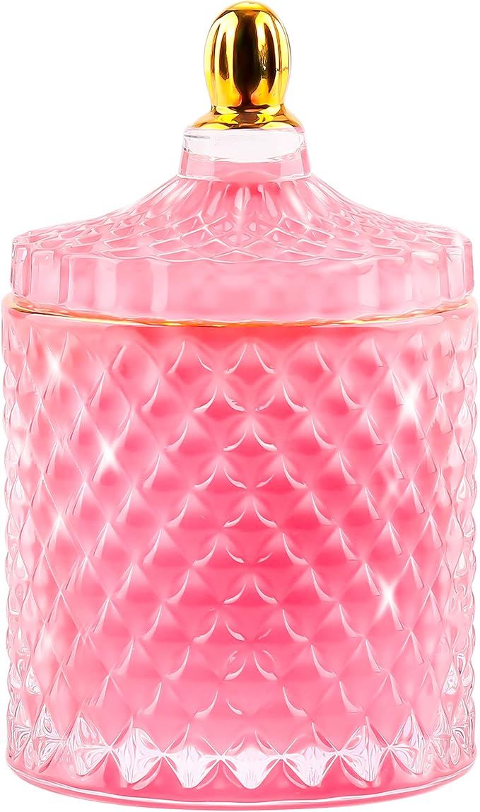 Pink Candy Jar, Glass Candy Dish with Lid, Crystal Apothocary Jars with Lids Glass Jewelry Box wi... | Amazon (US)