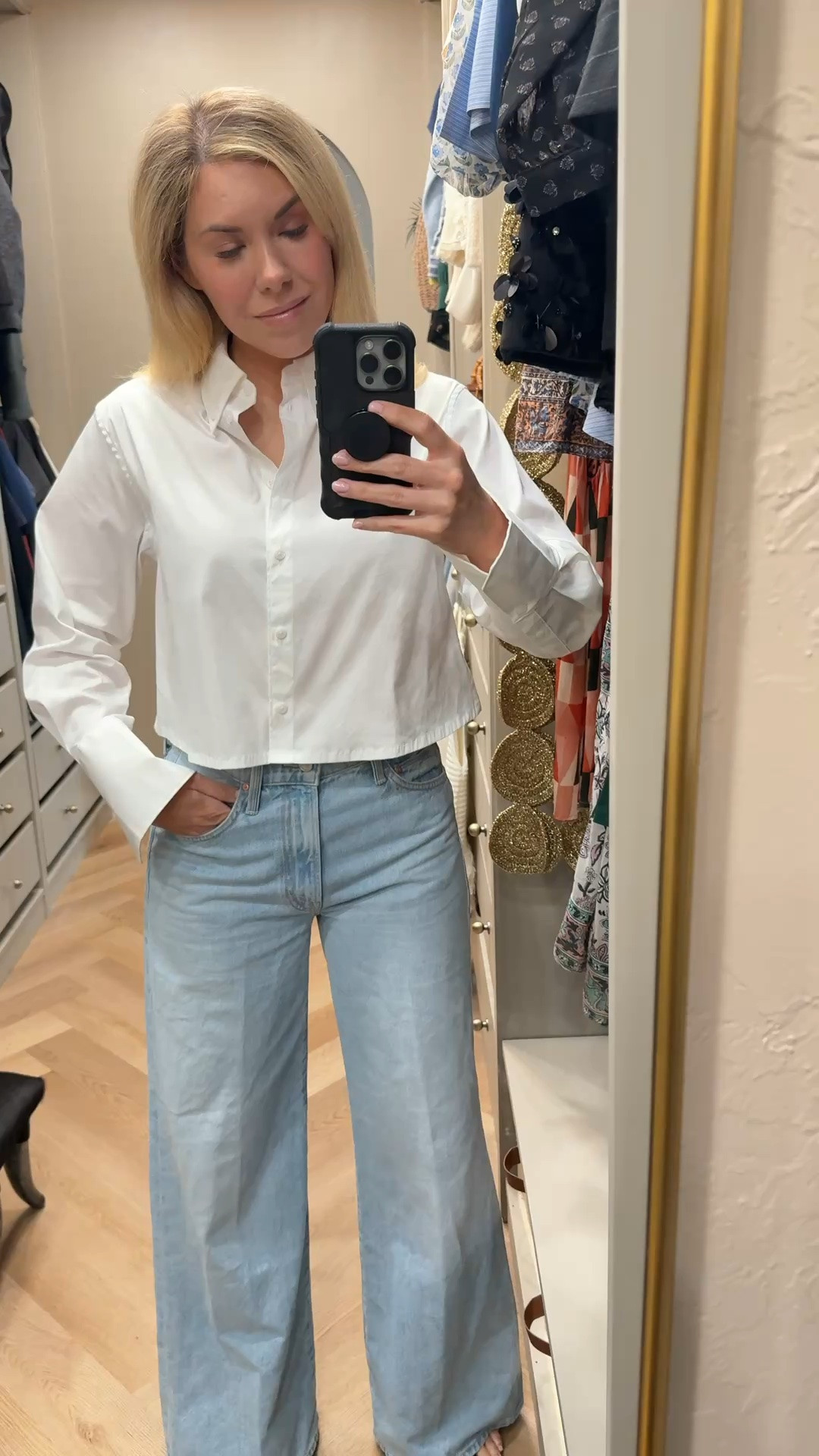 This cropped button down is getting so much wear - I can’t believe how good the quality is!

Jeans are selling out - linked to 2 places that have them!