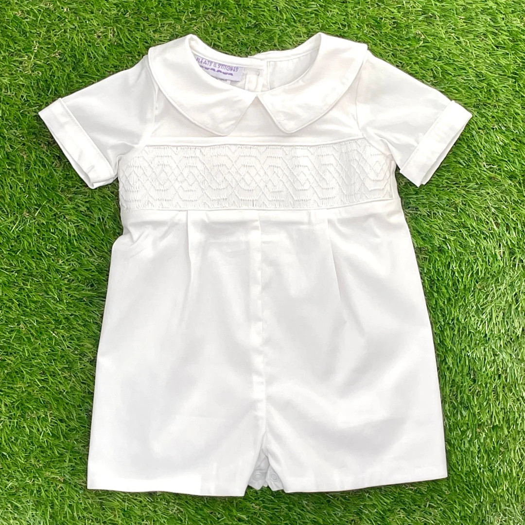 Smocked Heirloom Shortall in White With Collar -ring Bearer, Easter, Baptism, Christening, Weddin... | Etsy (US)